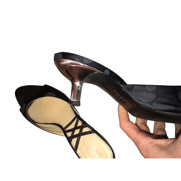 Odette e Odile Black Polka Dot Peep Toe Mules Heels - Picture 8 of 9